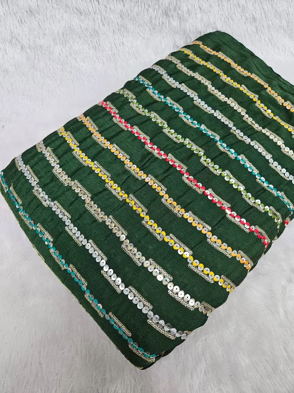 Dark_Green_Line_Sequins_Embroidery_On_Chinon_Fabric