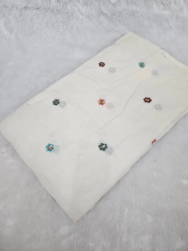 Multi_Thread_Beads_Embroidery_Butti_On_Kora_Cotton_Fabric