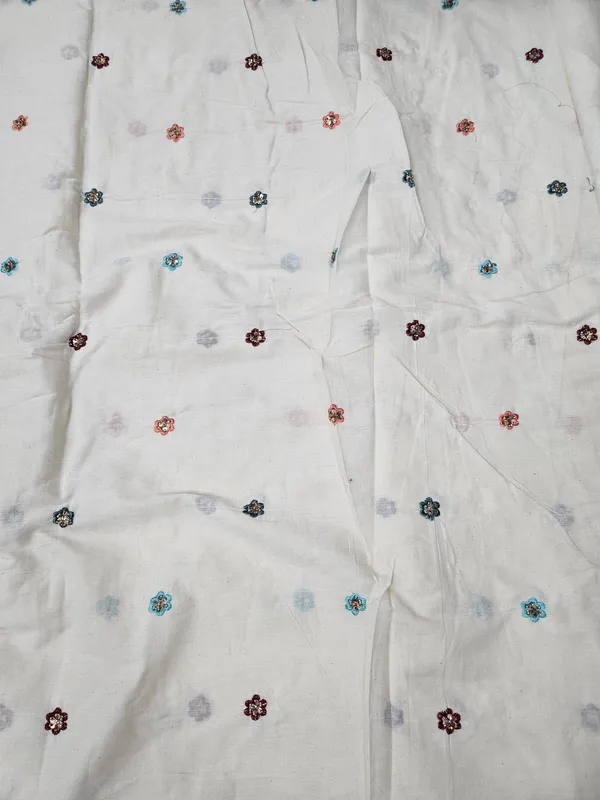 Multi_Thread_Beads_Embroidery_Butti_On_Kora_Cotton_Fabric