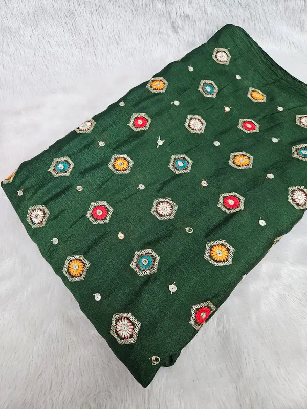 Dark_Green_Butti_Embroidery_On_Chinon_Fabric