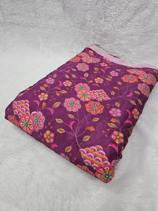 Wine_Floral_Position_Print_With_Embroidery_On_Chinon_Fabric