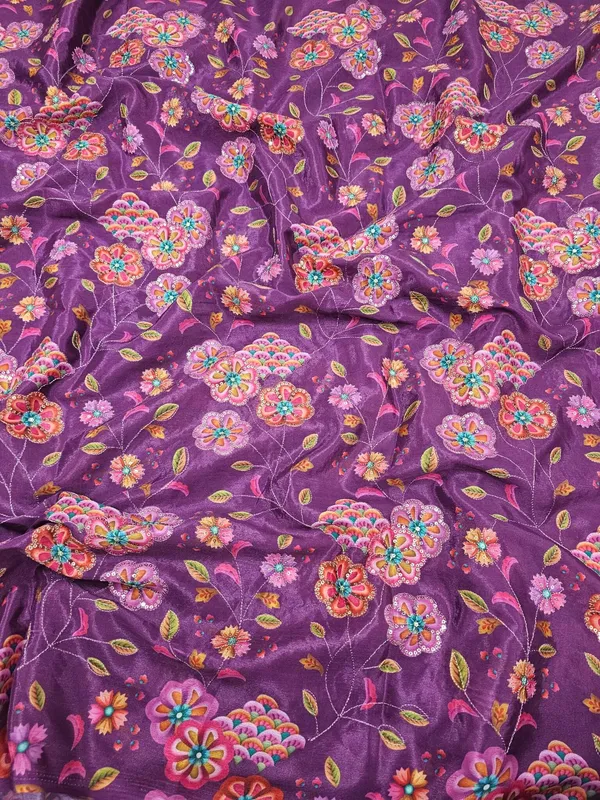 Wine_Floral_Position_Print_With_Embroidery_On_Chinon_Fabric