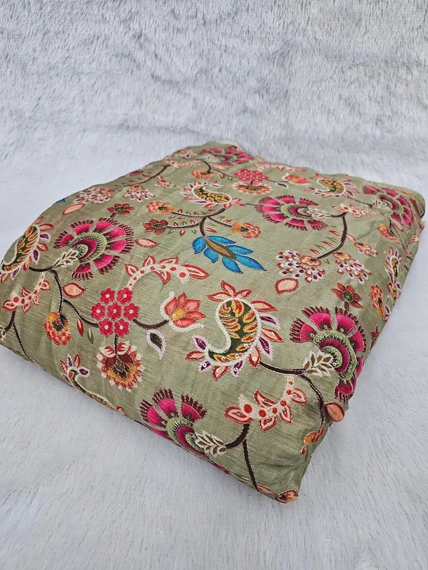 Light_Olive_Green_Carry_Position_Print_With_Embroidery_On_Chinon_Fabric