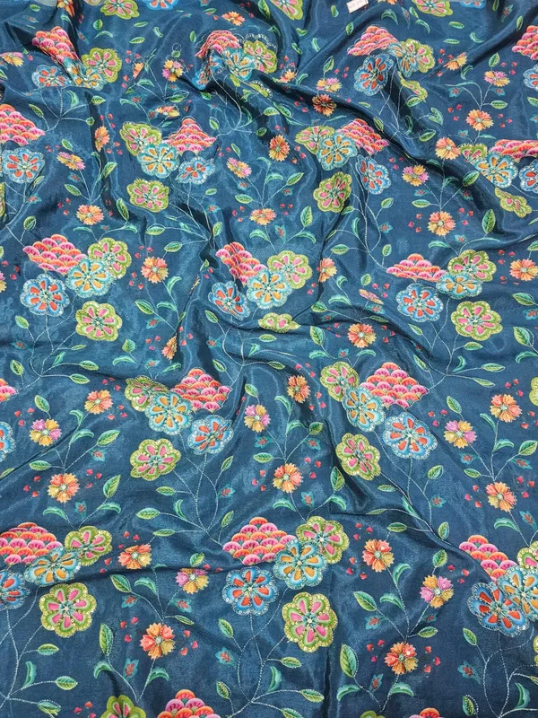 Blue_Floral_Position_Print_With_Embroidery_On_Chinon_Fabric
