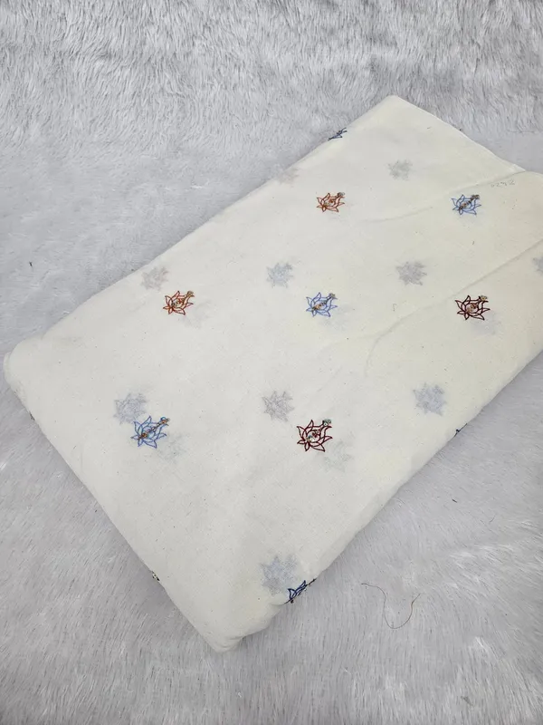 Multi_Thread_Beads_Butti_Embroidery_On_Dyeable_Kora_Cotton