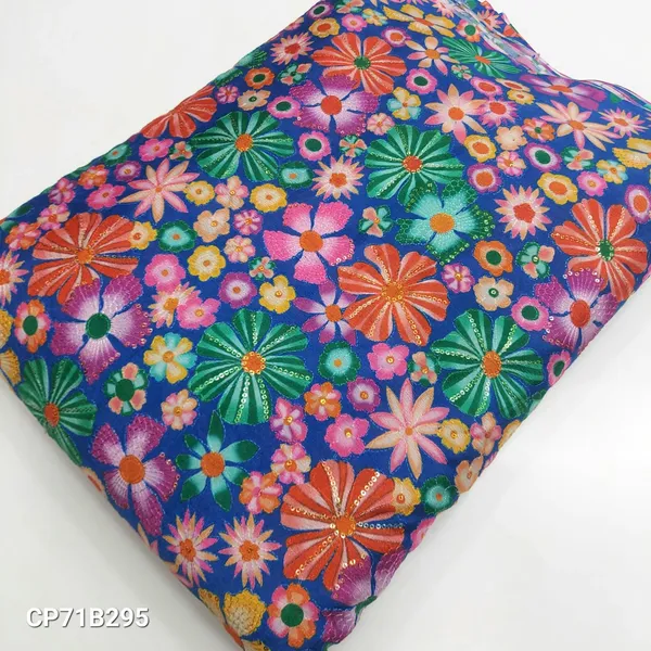 Blue_Floral_Position_Print_With_Embroidery_On_Chinon_Fabric