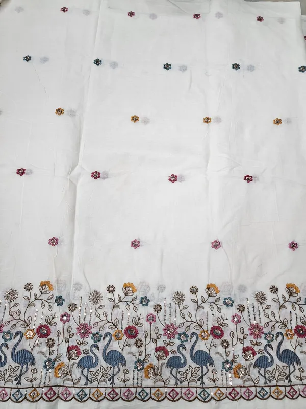 Swan_Multi_Thread_Beads_Embroidery_On_Kora_Mul_Cotton