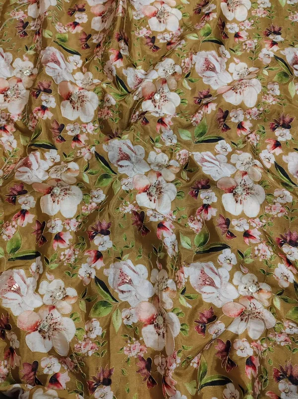 Olive_Green_Floral_Position_Print_With_Embroidery_On_Chinon_Fabric