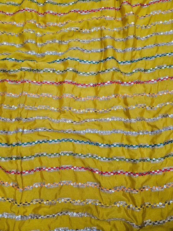 Yellow_Line_Sequins_Embroidery_On_Chinon_Fabric