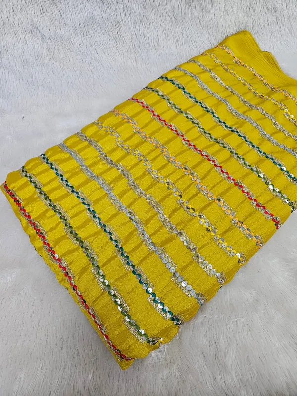 Yellow_Line_Sequins_Embroidery_On_Chinon_Fabric