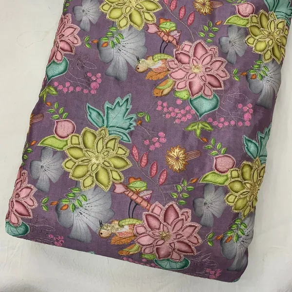 Dusy_Levender_Floral_Position_Print_With_Embroidery_On_Chinon_Fabric