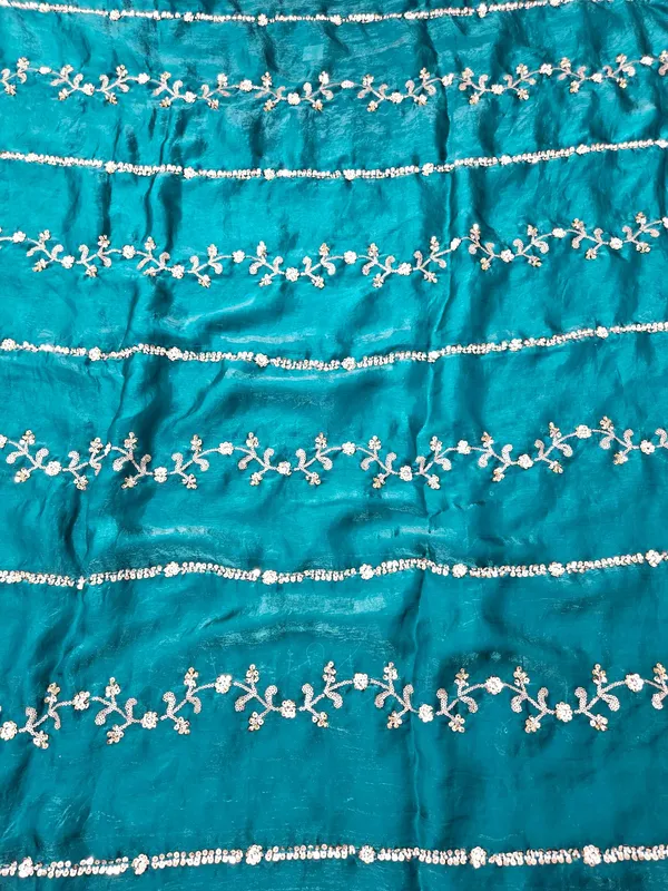 Sea_Green_Beads_Embroidery_On_Space_Silk_Fendy_Fabric