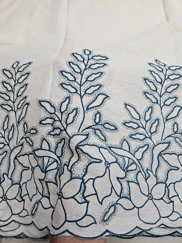 Teal_Blue_Thread_Embroidery_On_Kora_Mul_Cotton_Fabric