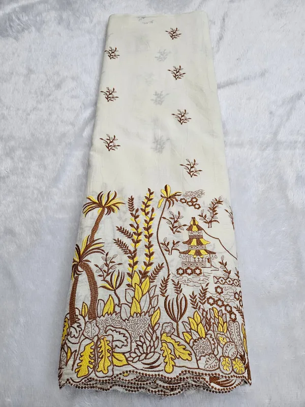 Floral_Yellow_Thread_Embroidery_On_Kora_Mul_Cotton_Fabric
