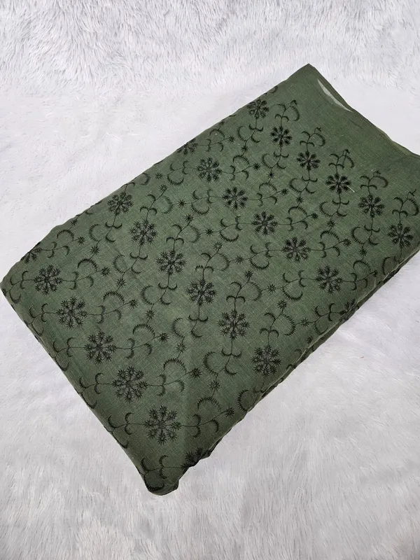 Olive_Green_Floral_Plain_Hakoba_Fabric