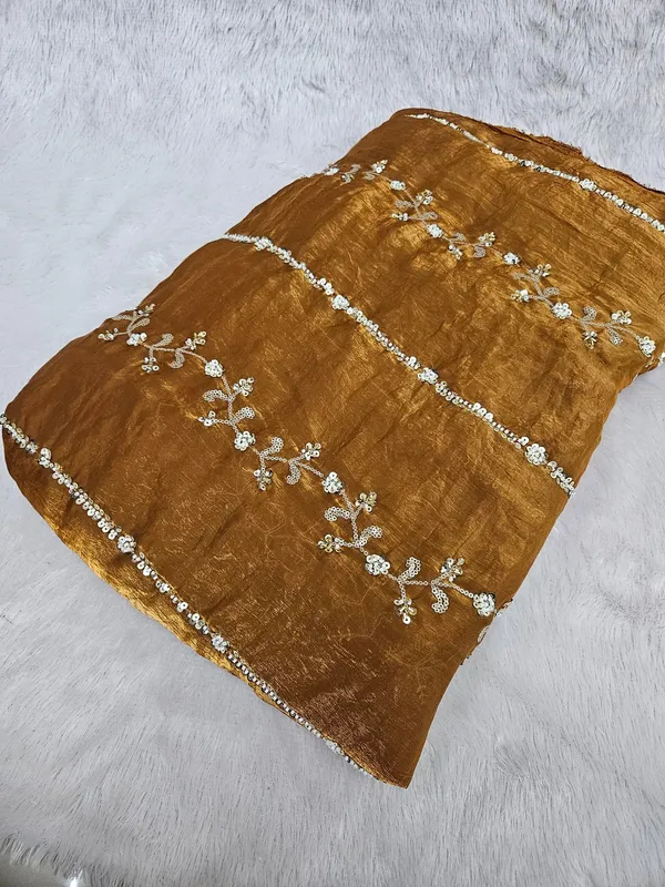 Rust_Beads_Embroidery_On_Space_Silk_Fendy_Fabric