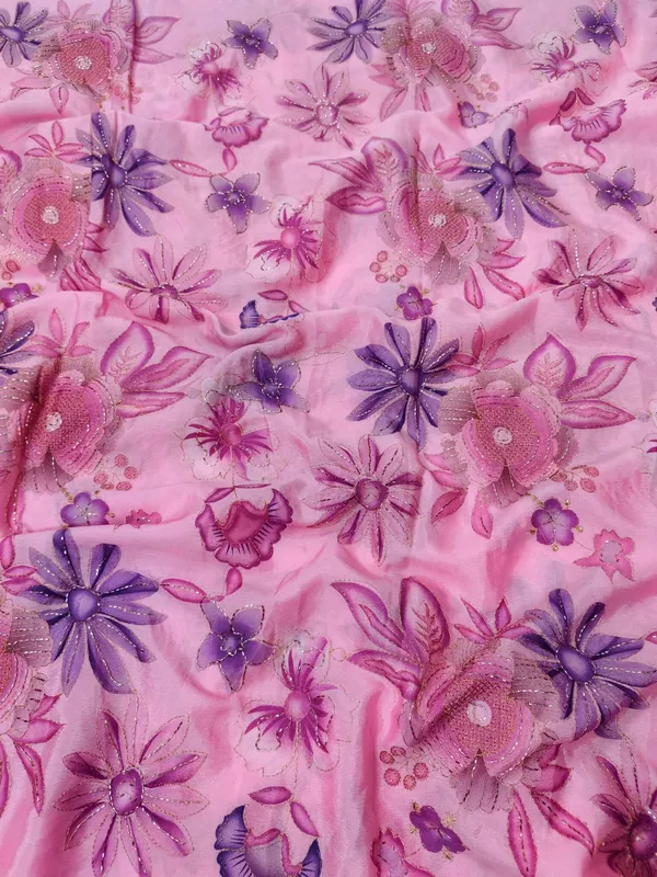 Pink_Floral_Position_Print_With_Sequins_Beads_On_Chinon_Fabric
