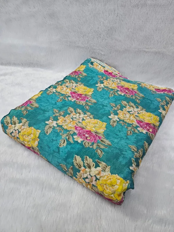 Sky_Blue_Floral_Position_Print_With_Embroidery_On_Chinon_Fabric