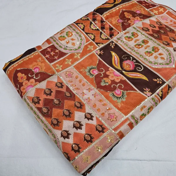 Brown_Print_With_Embroidery_On_Chinon_Fabric