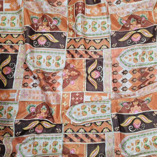 Brown_Print_With_Embroidery_On_Chinon_Fabric