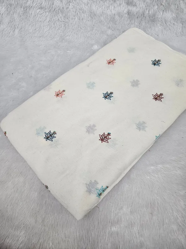 Multi_Thread_Beads_Butti_Embroidery_On_Dyeable_Kora_Cotton