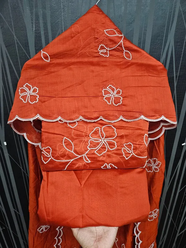 Rust_Orange_3pc_Embroidery_On_Mul_Chanderi_Fabric