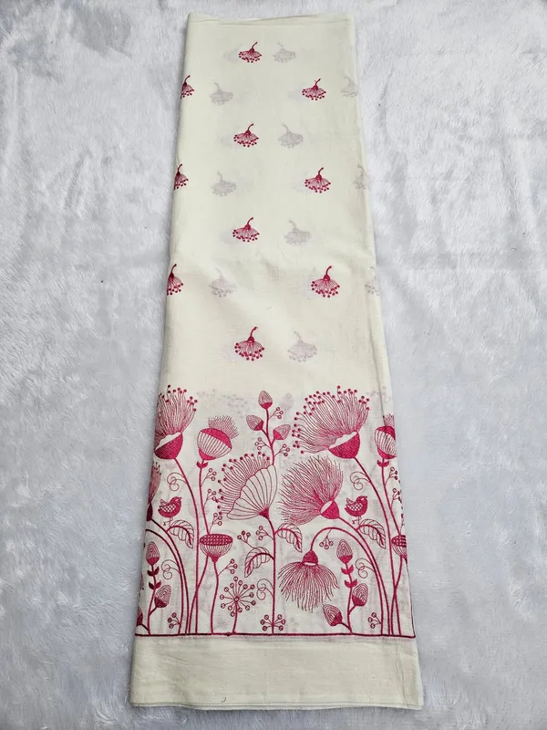 Floral_Rani_Pink_Thread_Embroidery_On_Kora_Mul_Cotton_Fabric