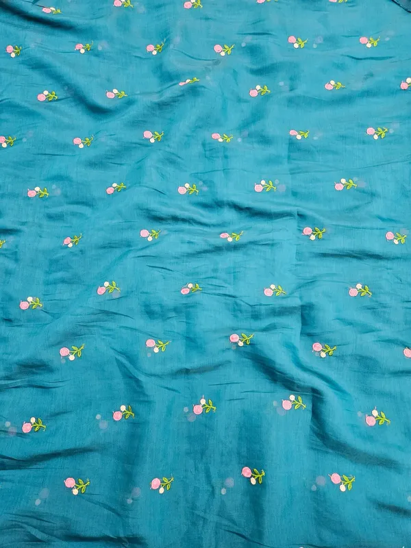 Teal_Blue_Floral_Embroidery_On_Mul_Chanderi_Fabric