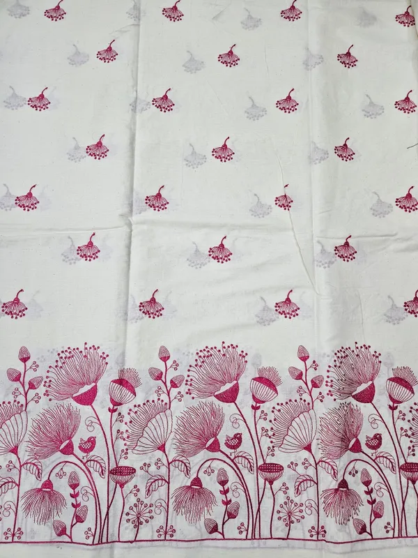 Floral_Rani_Pink_Thread_Embroidery_On_Kora_Mul_Cotton_Fabric