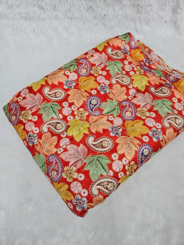 Orange_Floral_Carry_Position_Print_On_Chinon_Fabric