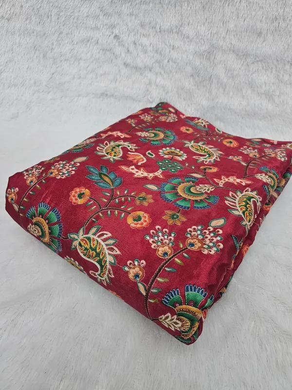 Red_Carry_Position_Print_With_Embroidery_On_Chinon_Fabric
