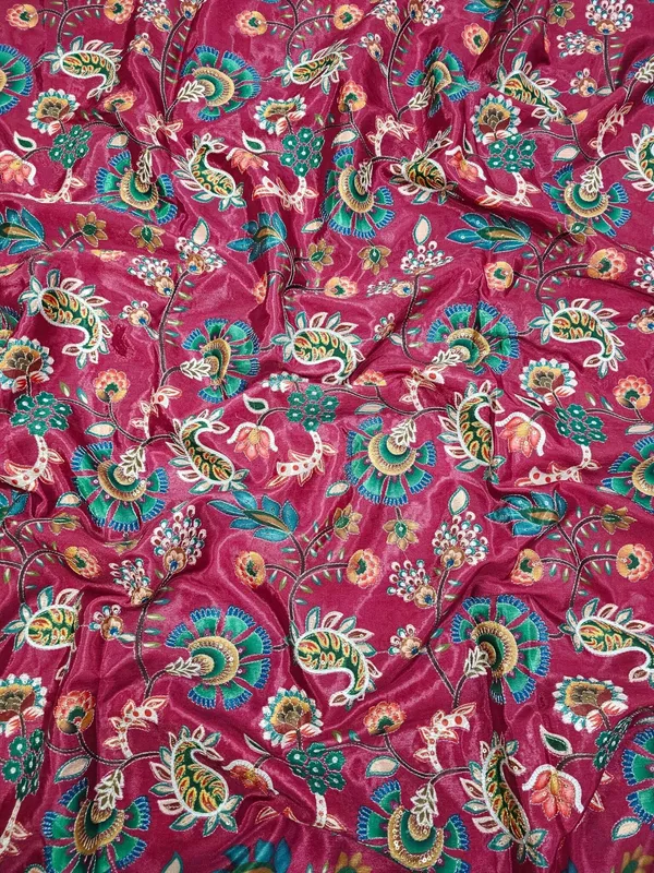 Red_Carry_Position_Print_With_Embroidery_On_Chinon_Fabric