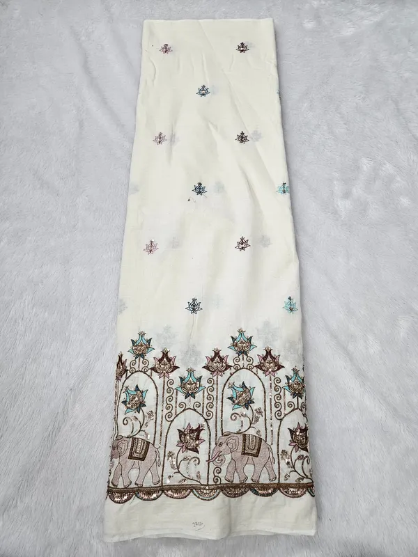 Elephant_Multi_Thread_Beads_Embroidery_On_Kora_Mul_Cotton