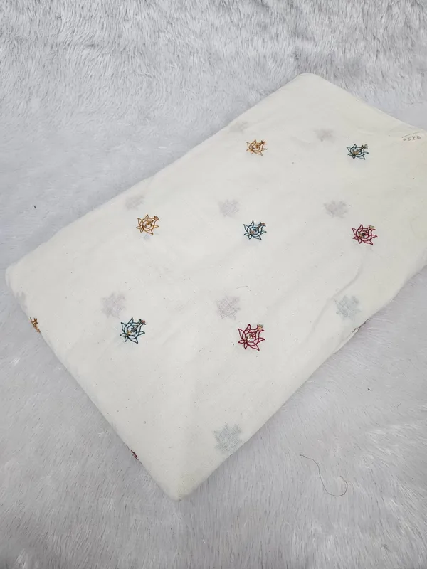 Multi_Thread_Beads_Butti_Embroidery_On_Dyeable_Kora_Cotton