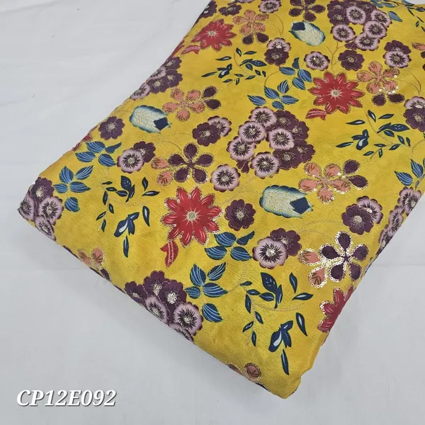 Yellow_Floral_Position_Print_With_Embroidery_On_Chinon_Fabric
