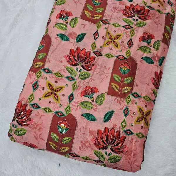 Peach_Position_Print_With_Embroidery_On_Chinon_Fabric