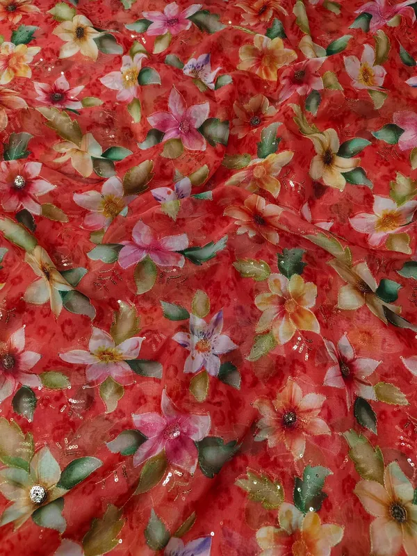 Red_Floral_Position_Print_With_Embroidery_On_Organza_Fabric