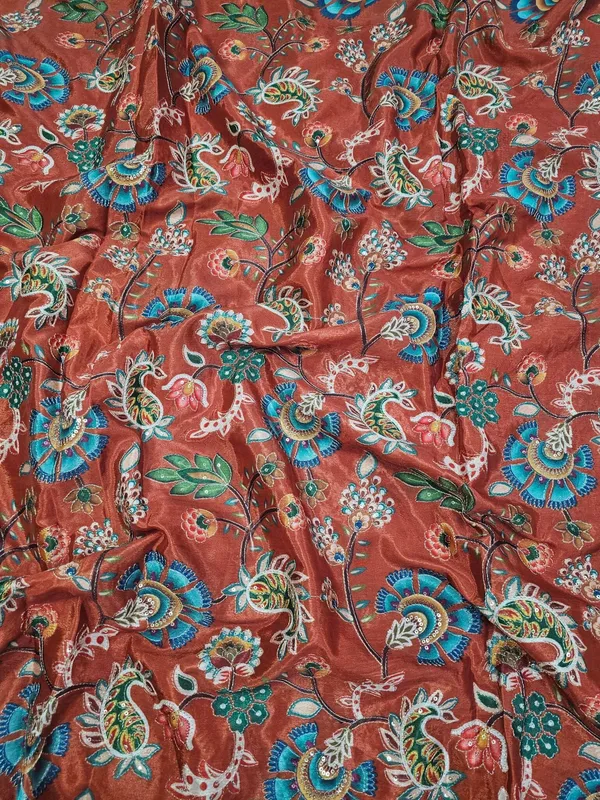 Orange_Carry_Position_Print_With_Embroidery_On_Chinon_Fabric