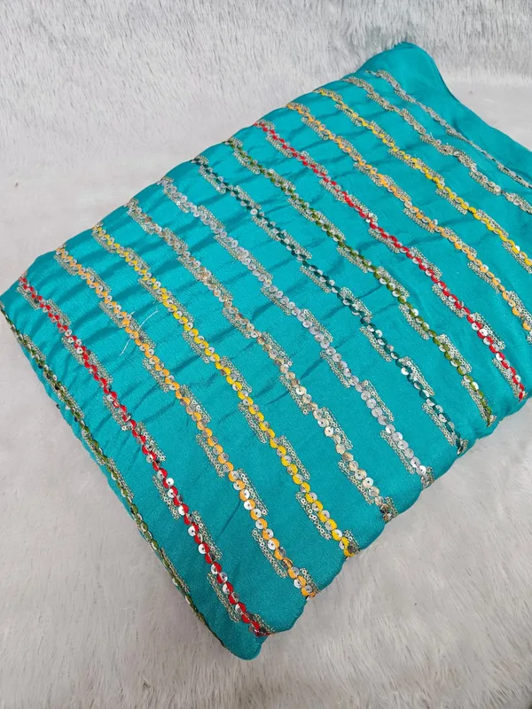 Sea_Green_Line_Sequins_Embroidery_On_Chinon_Fabric