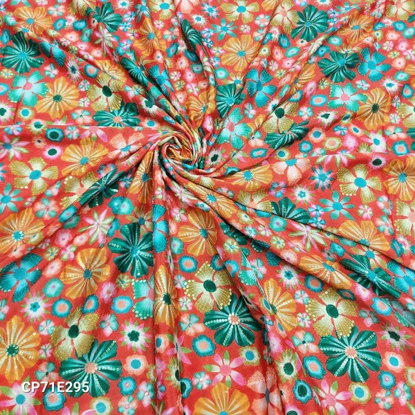 Orange_Floral_Position_Print_With_Embroidery_On_Chinon_Fabric