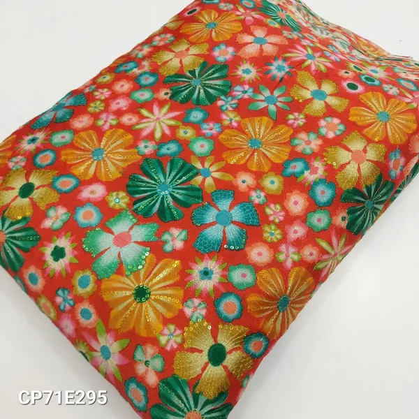 Orange_Floral_Position_Print_With_Embroidery_On_Chinon_Fabric