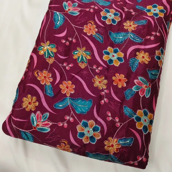 Dark_Wine_Floral_Position_Print_With_Embroidery_On_Chinon_Fabric