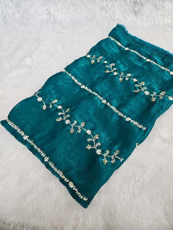 Sea_Green_Beads_Embroidery_On_Space_Silk_Fendy_Fabric