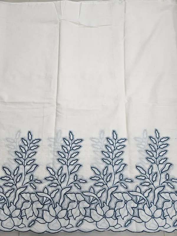 Teal_Blue_Thread_Embroidery_On_Kora_Mul_Cotton_Fabric