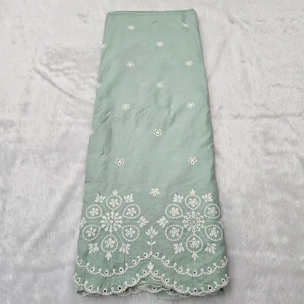 Green_Daman_White_Thread_Embroidery_On_Cambric_Cotton_Fabric