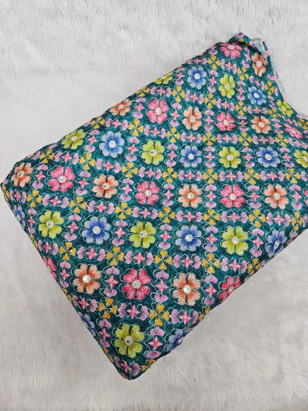 Dark_Sea_Green_Floral_Position_Print_On_Chinon_Fabric