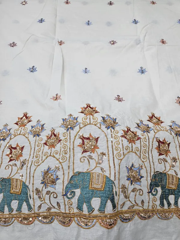 Elephant_Multi_Thread_Beads_Embroidery_On_Kora_Mul_Cotton