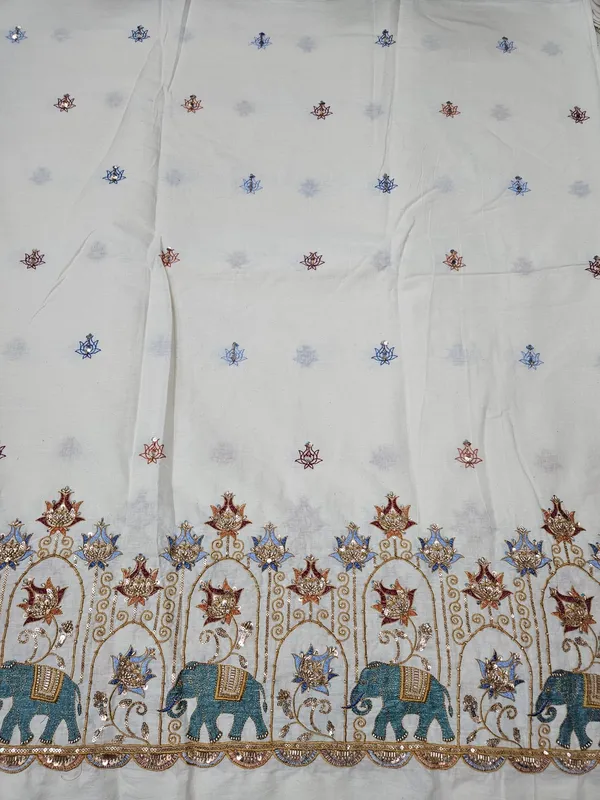 Elephant_Multi_Thread_Beads_Embroidery_On_Kora_Mul_Cotton