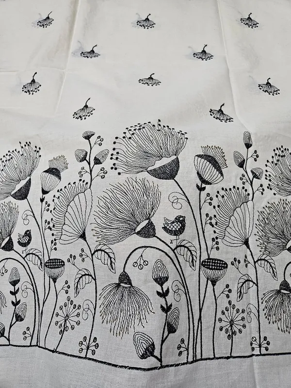 Floral_Black_Thread_Embroidery_On_Kora_Mul_Cotton_Fabric
