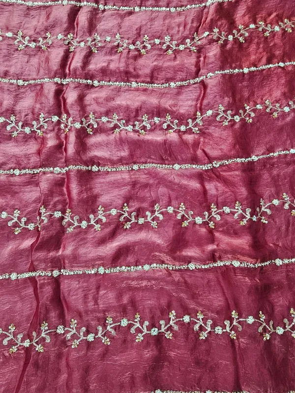 Light_Maroon_Beads_Embroidery_On_Space_Silk_Fendy_Fabric